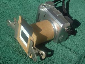 The slide duplicator attached to the camera